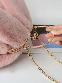 XD 1pc Kids Plush Rabbit Crossbody Bag, Korean Style Cute Handbag, Material, Suitable For Valentine's Day/Halloween/New Year Gifts For Children - Dusty Pink - View 6