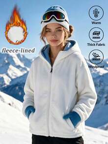 Reversible Hooded Fleece Jacket, Oversized Fit For Outdoor Sports, Hiking & Daily Casual Wear, Perfect Gift For Friends, Family And Loved Ones - Baby Blue - View 3