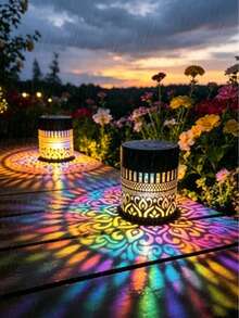 Waterproof Solar Mandala Pattern Projection Lamp, LED Outdoor Decorative Wall Night Light, Solar Powered Projection Light For Garden, Yard, Fence, Patio, Camping, Outdoor Landscape Decor - Mandala Lamp - View 2