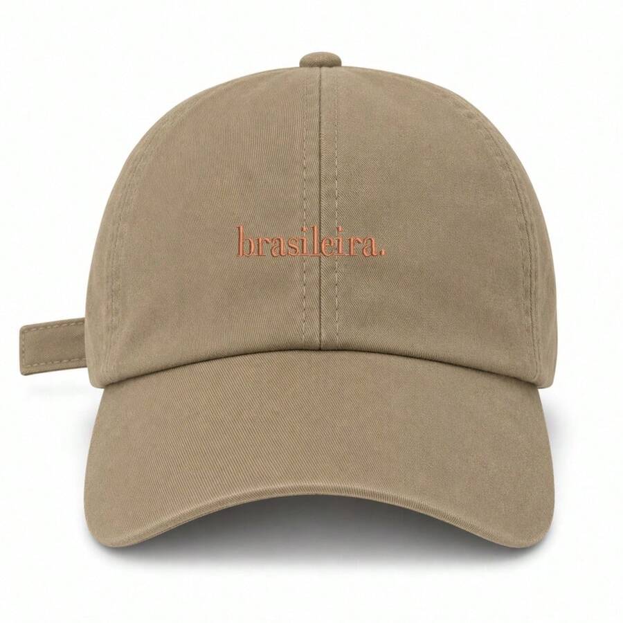 Unisex 100% Cotton Twill Dad Hat With Curved Brim, Brazilian Custom Design. - Khaki Embroidered Brown - View 1
