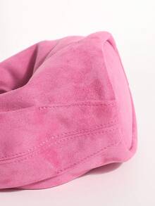 1pc Rose Red Textured Velvet Ruffled Design Vintage Metal Hardware Handbag Exquisite Fashion Zipper Bucket Bag Suitable For Commuting And Shopping - Hot Pink - View 7