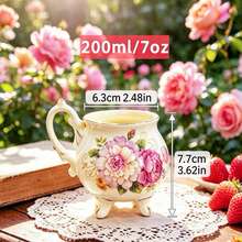 Cangkir Porselen Rococo Rose 7oz/200ml Cangkir Teh Elegan dengan Alas, Cocok untuk Teh Herbal, Latte, Cappuccino, Dekorasi Pesta Teh Gaya Pedesaan, Hadiah - Bunga Peony - View 10