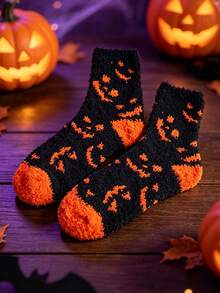1/3/5 Pairs Halloween Theme Coral Thermal Socks, Thickened Warm Thermal Lined, Anti-Cold Home Floor Socks, Maternity Socks, Couple Socks, Autumn/Winter - Multicolor - View 18