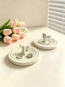 1pc Wabi-Sabi Ceramic Jewelry Tray, Ring, Earring, Necklace, Lipstick Holder, Hanging Design, Desktop Decor - Multicolor - View 2