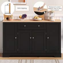 Sideboard Made Of Wood With 3 Drawers With Storage With Drawers Brown For Dining Room And Living Room - Black - View 8
