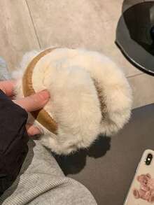1pc Plush Earmuffs For Women, Winter Thickened Warm Ear Covers, Suede Patchwork Faux Rabbit Fur Ear Protectors, Foldable And Space-Saving, Windproof And Cold-Resistant For Cycling And Commuting, Student Anti-Freeze Ear Warmers - Yellow Earmuffs - View 7