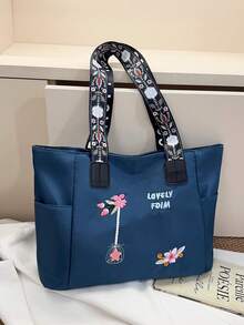 Solid Color Women's Shoulder Bag, Minimalist Casual Large Capacity Tote Bag, Crossbody Bag, Briefcase - Blue - View 6