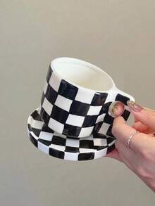 1pc Ceramic Coffee Mug, Ins Style Nordic & French Classic Black And White Striped Coffee Cup, Suitable For Kitchen Or Home, Birthday Gift And Photography Prop - Multicolor - View 5