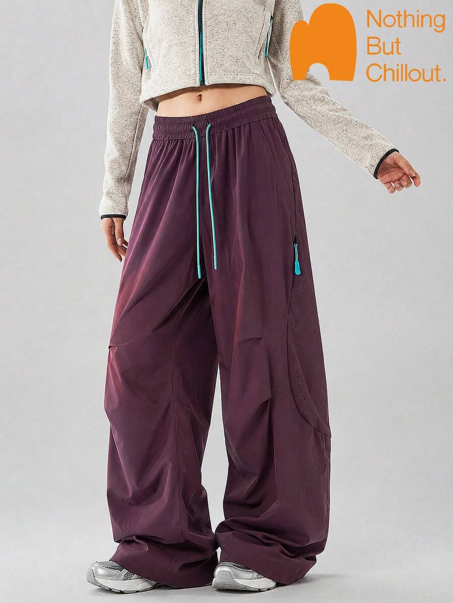 NBCT Women's Functional Cargo Pants, Contrast Color Drawstring Elastic Waist, Multiple Zipper Pockets, Outdoor Hiking Trekking Commuting Casual Versatile Long Pants - Dazzling Night Purple - View 1