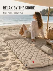 Single Person Camping Inflatable Sleeping Pad With Pillow, Built-In Foot Pump, 40D Nylon TPU Material, Suitable For Tent, Backpacking, Napping, Inflatable Mattress, Camping Essentials, Outdoor Inflatable Camping Bed - Multicolor - View 9