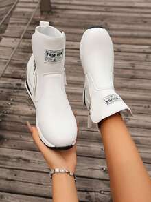 Sepatu Bot Olahraga Kasual Bertumit Tinggi dengan Sol Tebal dan Hak Wedges untuk Musim Gugur/Dingin - Model Baru - Putih - View 5