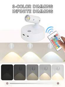 1pc Adjustable 360° Rotating Touch LED Rechargeable Multi-Color Wall Light, Magnetic Spotlight, Painting Light, Night Light, Bedside Reading Light, Eye-Protection Bedroom Night Light, Adjustable Brightness, Wireless No-Hole, Rechargeable Battery - Multicolor - View 3