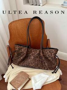 1pc Leopard Print Suede Shoulder Bag, Women's Vintage Casual Handbag, Magnetic Closure, Fashionable & Versatile, Suitable For Daily, Commute, Leisure, Work - Coffee - View 3