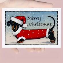 1pc Holiday Dachshund Christmas Card With Envelope, Perfect For Pet Lovers, Cat/Dog Owners, Friends, Parents, Sons And Daughters, Holiday Greeting Card | Optimistic Dog Design | Detailed Illustration, Christmas Card X8UL - Sets - View 3
