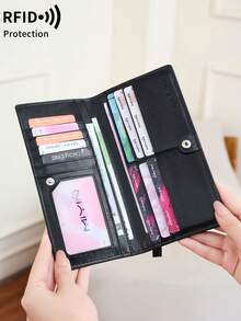 FOREVER MIYIN Women RFID Blocking Long Snap Wallet, Large Capacity Multi‑Card Slots Purse With ID Window, Back Zipper Coin Pocket, Oil‑Wax & Litchi Grain Daily Use - Multicolor - View 5