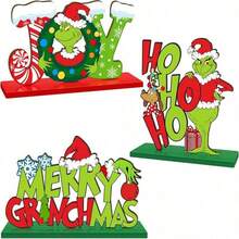 The Grinch 4/3pcs Christmas Table Decor Signs, Merry Christmas Decorative Signs, Christmas Tree Hanging Ornaments, Suitable For Christmas, Halloween, Birthday Party, Holiday Decoration And Photo Props, Gifts For Family And Adults - Multicolor - View 9
