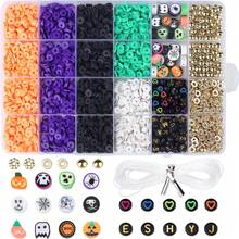1 Set Halloween Themed Polymer Clay Beads Kit, Pumpkin Skull Ghost Printed Flat Beads, DIY Handmade Bracelet Necklace Jewelry Making Craft Supplies Set - Halloween Collection - View 12