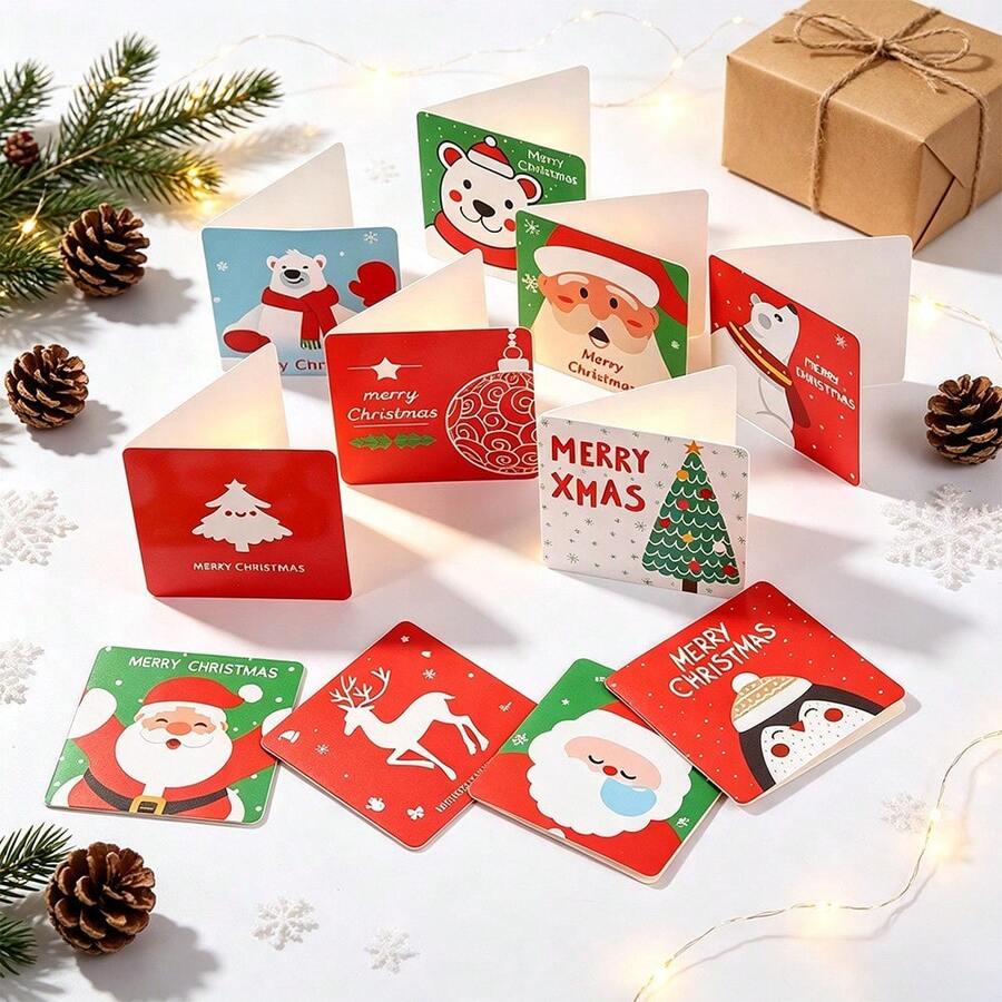 16/24pcs Christmas Greeting Cards, Cute Cartoon Penguin & Christmas Tree Paper Carving Note Cards, Blank Writing Message Cards For Xmas Holiday Gift - Multicolor - View 1