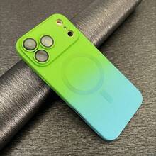 Hadaasi 1pc Green-Blue Magnetic Gradient Dual-Color Liquid Silicone Strong Magnetic Wireless Charging Gradient Jelly Color Camera Lens Film Protection Soft Shell Matte Spray Oil Metal Touch Shockproof Back Cover Fashion Summer Cool Phone Protective Case Compatible With Samsung Galaxy, Compatible With IPhone - Greenish Blue - View 8