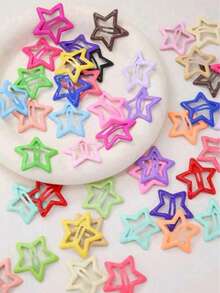 25/50/80 Pcs Random Color Star Hair Clips, For Girls Daily Party, Y2K Style Hair Accessories, Girls Birthday Gift, Christmas Gift - Multicolor - View 4