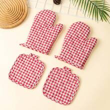 Strawberry Pattern Thickened Kitchen Cooking Microwave Oven Mitts And Heat-Resistant Pads Set, Suitable For Daily Home Kitchen Restaurant Oven, 2pcs/4pcs - View 9