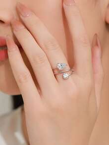 Arlmay 1pc 925 Sterling Silver Round Water Drop Interweaving Zirconia Rings For Women Wedding Engagement Jewelry - Silver - View 2
