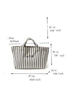 Casual Minimalist Letter Canvas Tote Bag, Striped Pattern Handbag, High Cost-Effective For Outdoor Shopping, Fashion Versatile Suitable For Moms, Students, Office Workers - Grey - View 10