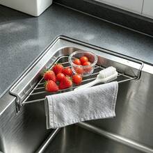 1pc Stainless Steel Sink Strainer Basket, Kitchen Vegetable & Dish Washing Rack, Multi-Functional Sink Drainer - Silver - View 2