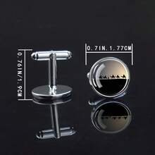 1 Pair Desert Camel Pattern Men's Formal Glass Inlaid Cufflinks, Elegant Round Design, Exquisite Jewelry Accessory Gift - Silver - View 3