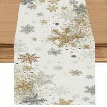 1-Piece Linen Table Runner, Designed With Various Snowflake Patterns In Gold And Silver, Durable Indoor And Outdoor Holiday Table Flags, Suitable For Kitchen, Restaurant, And Christmas Party Decoration, Holiday Themes, And Home Decor. - Multicolor - View 9