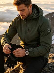 1pc Men's Outdoor Multi-Pocket Military Green Hooded Windbreaker Jacket Spring Sports - Army Green - View 10