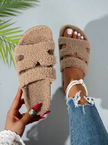 Sandal Kasual Luar Ruangan dengan Gesper Ganda, Nyaman, Datar, dan Lembut, Sandal Modis dengan Ujung Terbuka untuk Dalam dan Luar Ruangan - Coklat - View 4