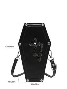 Street Fashion Crossbody Bag, Coffin-Shaped Bag, Vintage Metal Decor, New Gothic Style Rivet Chain Shoulder Crossbody Bag, Niche Design Retro Personality Phone Bag - Black - View 2