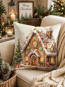 Christmas Table Runner, Throw Pillow, Placemat With Gingerbread House, Candy, Christmas Tree And Gift Print, Cute Cartoon Style, Holiday Kitchen And Dining Room Tabletop Decor - Multicolor - View 8
