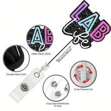 1pc Lab Life Glitter Badge Scroll - Retractable ID Holder For Nurses, Teachers, Medical Students, And Office Workers; Color Gradient Design; Includes Keychain; Made Of ABS Material. - Multicolor - View 2