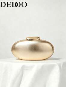 Dedoo Women's Evening Clutch, Oval Egg-Shaped Hard Shell Clutch, Shiny Metallic Gold PU Leather Material, Suitable For Gala Cocktail Party Wedding - Gold - View 1