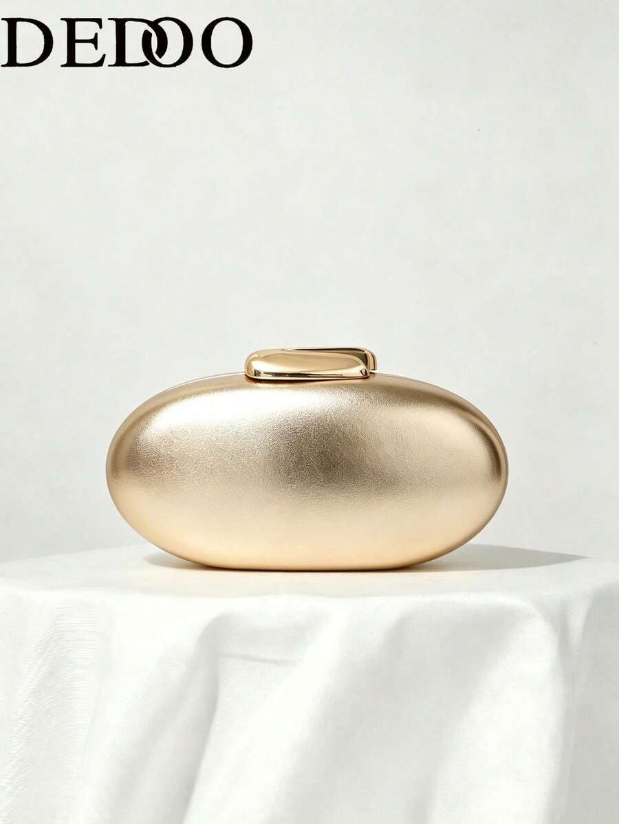Dedoo Women's Evening Clutch, Oval Egg-Shaped Hard Shell Clutch, Shiny Metallic Gold PU Leather Material, Suitable For Gala Cocktail Party Wedding - Gold - View 1