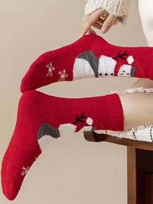 1/3/5 Pairs Christmas Socks Mid-Calf Thickened Coral Fleece Socks For Men And Women, Christmas Gift Socks, Winter Sleep Floor Socks, Couple Socks - Multicolor - View 4