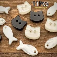 11/22/33Pcs Cat & Fish Shaped Sewing Buttons, Double Hole Faux Pearl Shell Texture Decorative Buttons, Black & White Animal Buttons, Suitable For Clothing, Sweaters, Crochet, Scrapbooking, Handmade Jewelry DIY Materials, Random Color - Multicolor - View 26