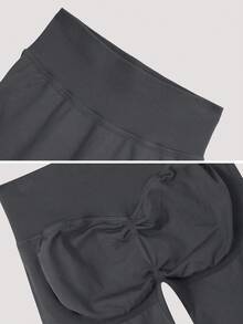 NcmRyu Women's Ono Pc Seamless Ribbed Solid Color High Waist Elastic Slim Fit Leggings Spring - Dark Grey - View 4