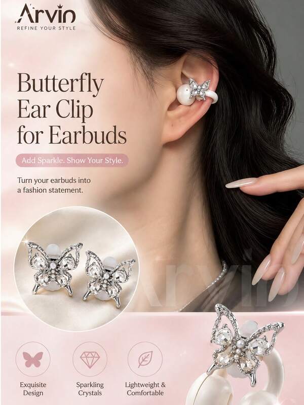 Arvin 나비 술 장식 클립 화웨이 FreeClip 2, Shokz OpenDots-ONE, TOZO Open-EarRing 블루투스 이어폰 호환, 니치 하이엔드 이어폰 장식 클립 (이어폰 미포함, 장식 클립만 판매)