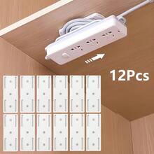 12pcs Wall Mounted Cable Organizer, Suitable For Power Strips And Cables, Self-Adhesive Desktop, Kitchen And Home Storage Hooks - One Size Fits All - View 2
