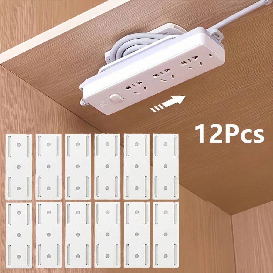 12pcs Wall Mounted Cable Organizer, Suitable For Power Strips And Cables, Self-Adhesive Desktop, Kitchen And Home Storage Hooks