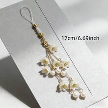 1pc Ins Style White Lily Home Decor Hanging Ornament, Home Pendant, Phone Chain, Bag Charm, Exquisite High-End Elegant Phone Lanyard, Suitable As Gift For Friends And Family - Multicolor - View 3