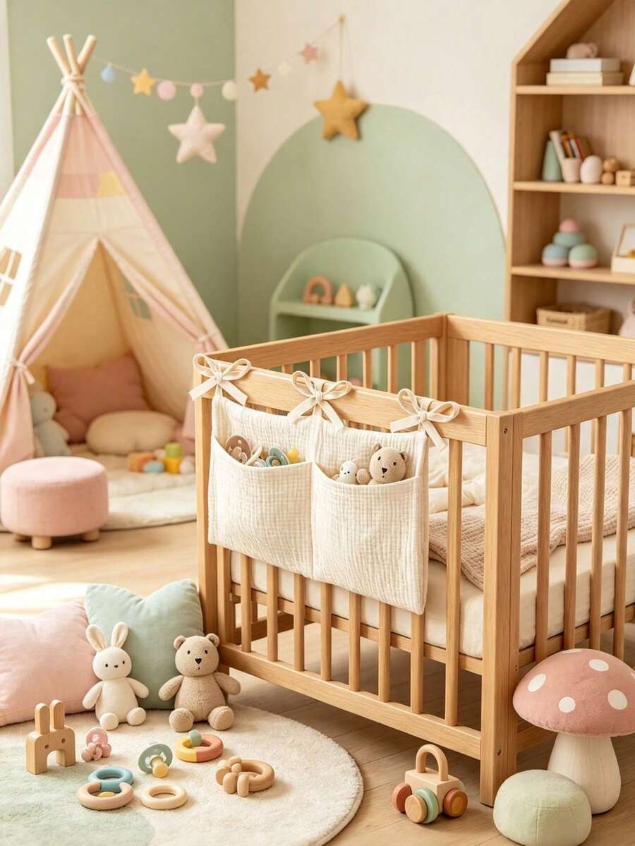 Baby Crib Storage Hanging Bag Diaper & Bottle Organizer Bedside Storage Pouch Multi-Function Large Capacity Stroller Hanging Bag Organizer - Multicolor - View 1