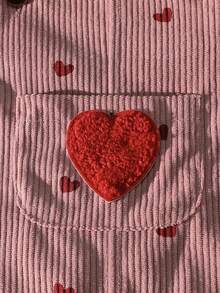 Baby Girls Pink Striped Red Heart Print Big Red Heart Embroidered Sweet Cute Button Overalls - Rusty Rose - View 5