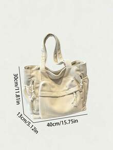 Knot Tassel Decor, Multi-Pocket Partition Storage With Zipper Closure, Suitable For Students' Daily Commute, School, Shopping, Travel And Outings, Versatile Matching - Beige - View 2