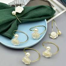 60/30/12pcs Elegant Pearl Rose Napkin Rings, Napkin Buckles, Hotel Napkin Rings, Wedding Banquet Napkin Rings, Home Daily Table Decor, Tablecloth Accessories, Wedding Decoration - Multicolor - View 4