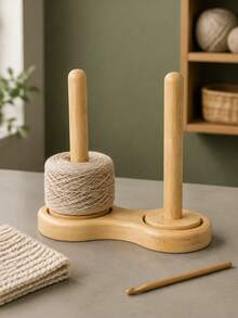 1 cái giá giữ len sợi tre chống rối, đế gỗ tròn tự nhiên, trục chính xoay 360°, phân phối len mượt mà và chống rối ổn định, giá lưu trữ len đan móc, phù hợp cho phòng thủ công DIY, dùng quanh năm - Màu xanh tre - Xem 9