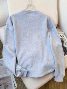 American Vintage California Letter Print Crew Neck Sweatshirt Women Spring Autumn Loose Slouchy Gray Long Sleeve Top Casual - Light Grey - View 2